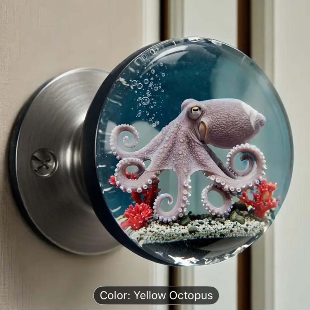 Octopus Wall Decor Resin Door Knob - Purple and Silver